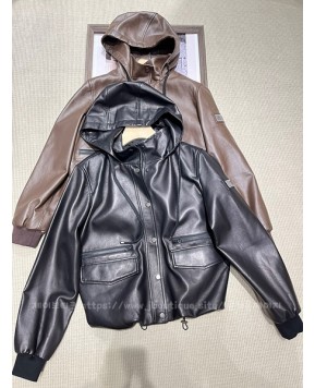 쿠치넬리 가죽 후디 재킷 (2color)