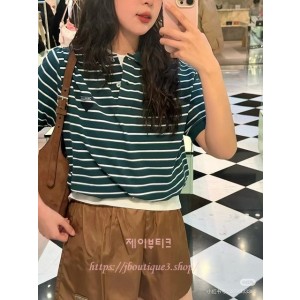 프라다 스트라이프 반팔 카라 티셔츠