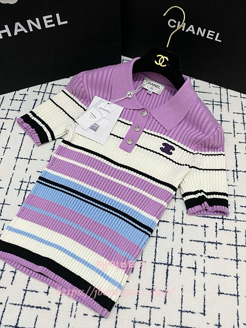 샤넬 반팔 카라 니트