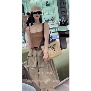 프라다 크로셰와 가죽 토트백 스몰