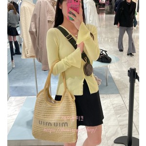 미우미우 라피아 린넨 토트백