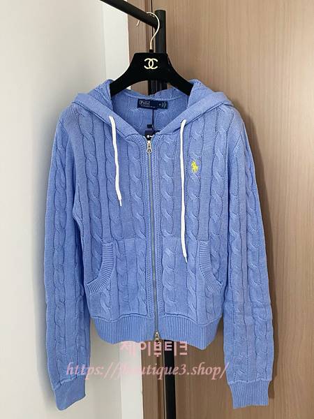 폴로 케이블 니트 후드 집업