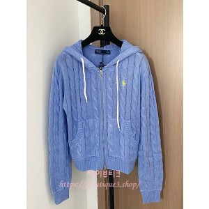 폴로 케이블 니트 후드 집업