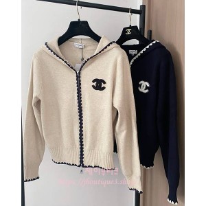 샤넬 니트 후드 집업 가디건 (2color)