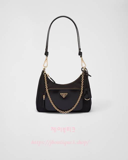 프라다 리나일론 브러쉬드 레더 미니백 블랙