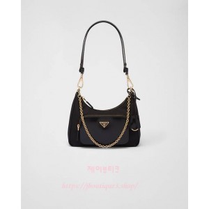 프라다 리나일론 브러쉬드 레더 미니백 블랙